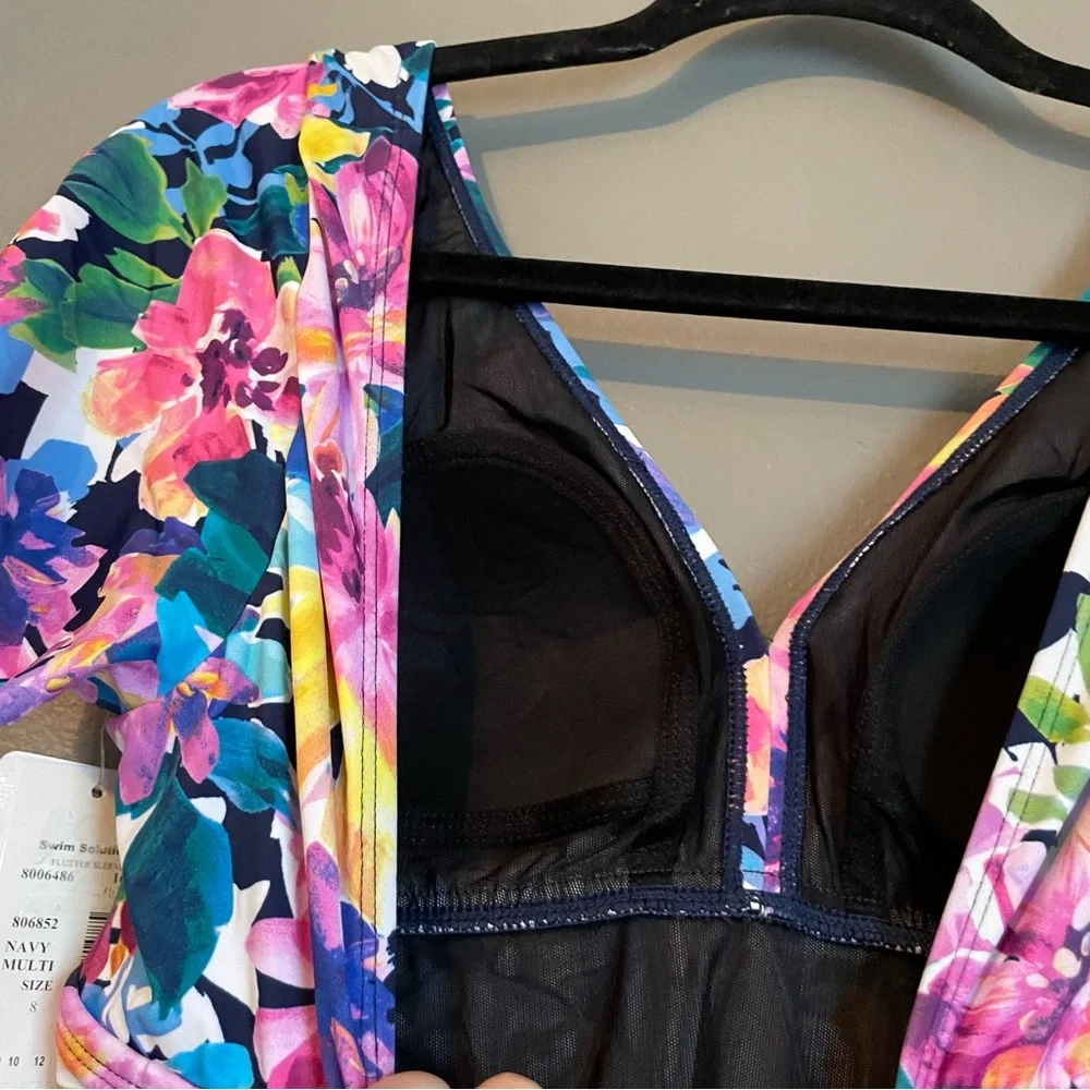 NWT Swim Solutions Sz 8 Garden Dreams Flutter Sleeve One-Piece Swimsuit Ret $102 - Picture 13 of 13